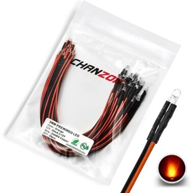 30-40V 3mm Şeffaf Turuncu LED 20cm Kablolu - Görsu Elektronik