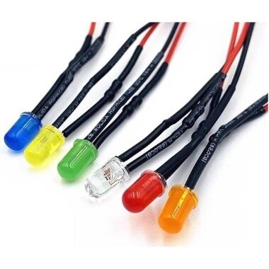 3V 5mm Beyaz LED Metal Led Yuvası Dahil 20cm Kablolu - Görsu Elektronik