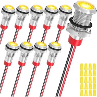 8mm 10-24V Sarı LED Metal Sinyal Lambası - Metal İndicator Light - Görsu Elektronik