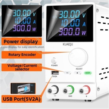 Beyaz SPPS-A3010D 30V 10A Renkli Ekranlı Tek Düğmeli DC Ayarlı Güç Kaynağı 110V US Fişli - Görsu Elektronik