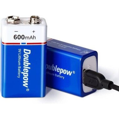 Doublepow 9V 650MAH Usb 6F22 Şarj Edilebilir Lityum Pil-Usb Kablosu Hariç - Görsu Elektronik