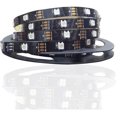 Su Geçirmez 5V WS2812B RGB5050 Siyah SMD LED Şerit 30 LED/Metre Esnek 5 Metrelik Makara IP30 - Görsu Elektronik
