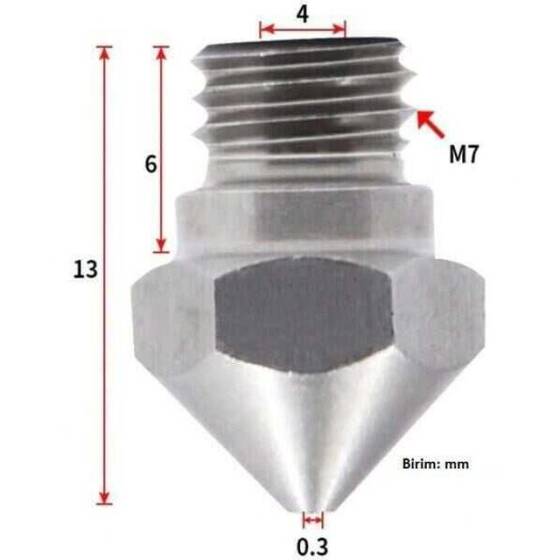 0.3mm Çelik Nozzle MK10-4mm-M7 - 6