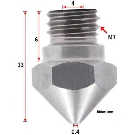 0.4mm Çelik Nozzle MK10-4mm-M7 - 6