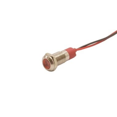 08L-P1 8mm 12-24V Kablolu Metal Sinyal Lambası - Kırmızı - 1
