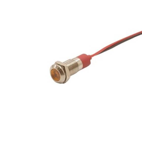 08L-P1 8mm 12-24V Kablolu Metal Sinyal Lambası - Sarı - 1