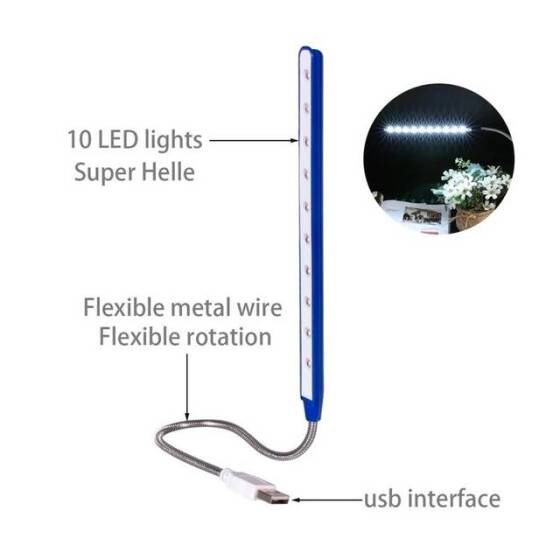 10 Led'li Okuma Lambası Led USB Ultra Parlak Kitap Işığı Siyah - 3