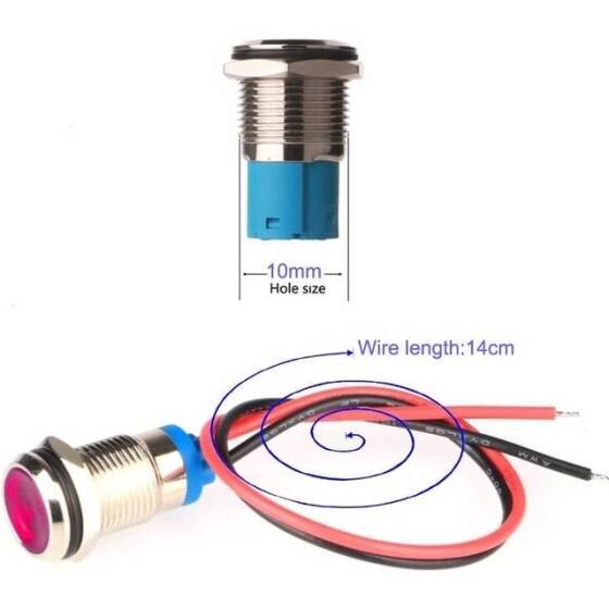 10mm 220V Sarı LED Metal Sinyal Lambası 15cm Kablolu - Metal İndicator Light - 3