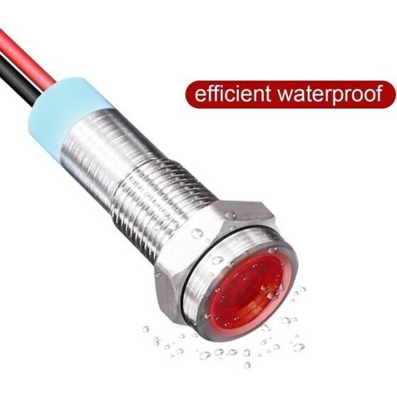 10mm 220V Sarı LED Metal Sinyal Lambası 15cm Kablolu - Metal İndicator Light - 4