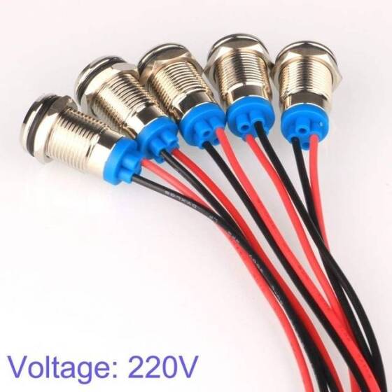 10mm 3-9V Sarı LED Metal Sinyal Lambası 15cm Kablolu - Metal İndicator Light - 3