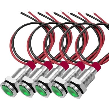 10mm 3-9V Yeşil LED Metal Sinyal Lambası 15cm Kablolu - Metal İndicator Light - 1
