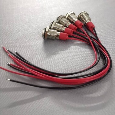 10mm 3-9V Yeşil LED Metal Sinyal Lambası 15cm Kablolu - Metal İndicator Light - 3