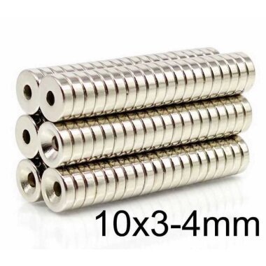 10X3-4mm Havşa Delikli Neodyum Güçlü Mıknatıs - Neodim Magnet - 1