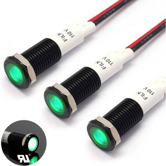 12-18V 10mm Şeffaf Yeşil LED 20cm Kablolu - 1