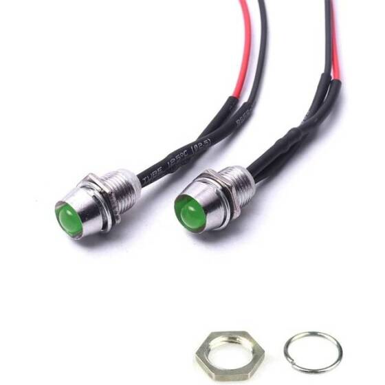 12-18V 5mm Yeşil LED Metal Led Yuvası Dahil 20cm Kablolu - 2