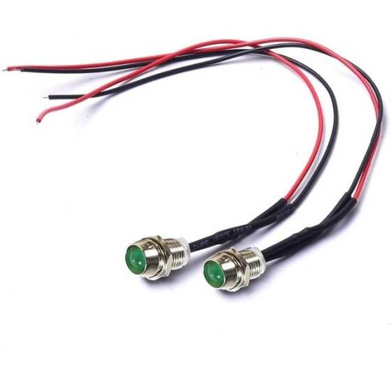 12-18V 5mm Yeşil LED Metal Led Yuvası Dahil 20cm Kablolu - 3