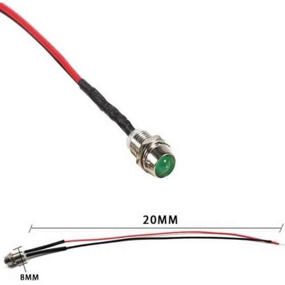 12-18V 5mm Yeşil LED Metal Led Yuvası Dahil 20cm Kablolu - 4