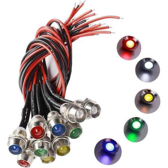 12-18V 8mm Yeşil LED 20cm Kablolu - 1