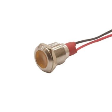 12L-P1 12mm 12-24V Kablolu Metal Sinyal Lambası - Sarı - 1