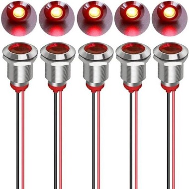 12mm 10-24V Beyaz LED Metal Sinyal Lambası 15cm Kablolu - Metal İndicator Light - 1