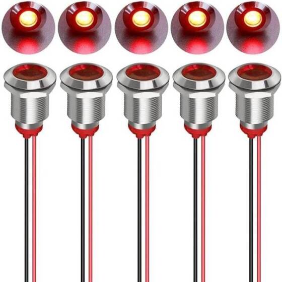 12mm 10-24V Beyaz LED Metal Sinyal Lambası 15cm Kablolu - Metal İndicator Light - 1