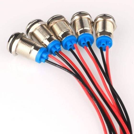 12mm 10-24V Mavi LED Metal Sinyal Lambası 15cm Kablolu - Metal İndicator Light - 3