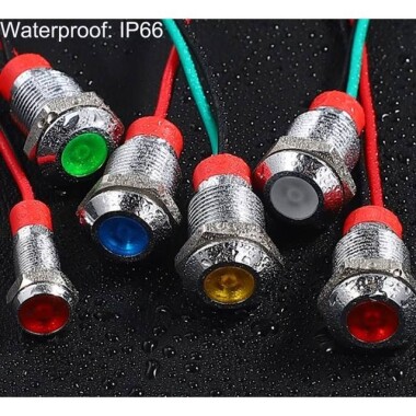12mm 10-24V Sarı LED Metal Sinyal Lambası 15cm Kablolu - Metal İndicator Light - 4