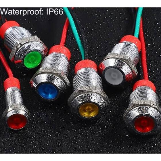 12mm 10-24V Sarı LED Metal Sinyal Lambası 15cm Kablolu - Metal İndicator Light - 4