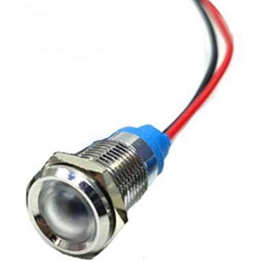 12mm 220V Beyaz LED Metal Sinyal Lambası 15cm Kablolu - Metal İndicator Light - 1
