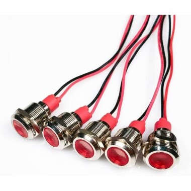 12mm 220V Kırmızı LED Metal Sinyal Lambası 15cm Kablolu - Metal İndicator Light - 2