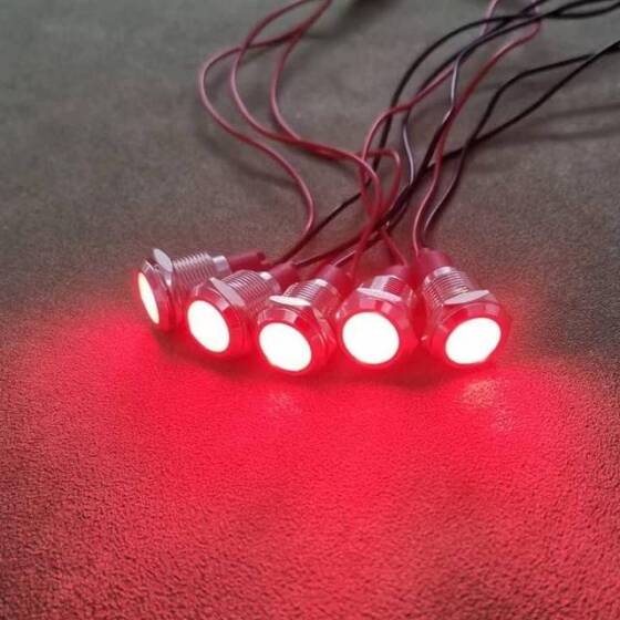 12mm 220V Kırmızı LED Metal Sinyal Lambası 15cm Kablolu - Metal İndicator Light - 3