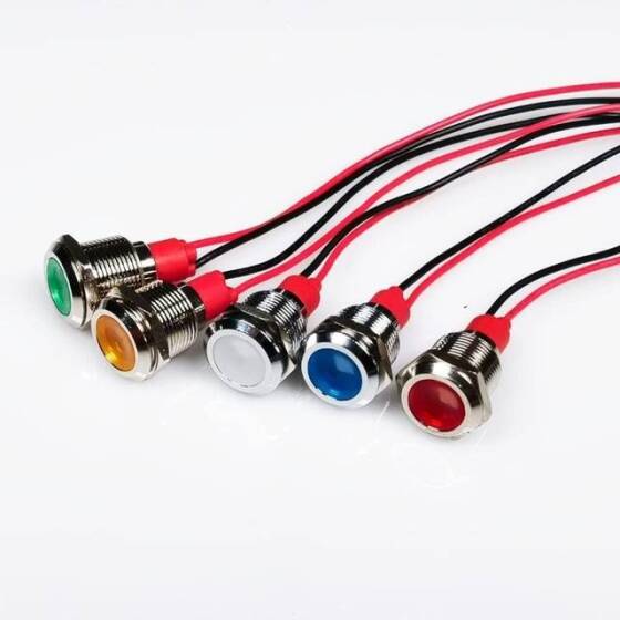 12mm 220V Sarı LED Metal Sinyal Lambası 15cm Kablolu - Metal İndicator Light - 2