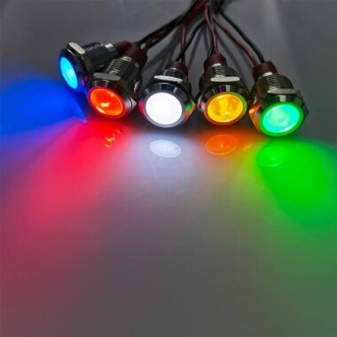 12mm 220V Sarı LED Metal Sinyal Lambası 15cm Kablolu - Metal İndicator Light - 3