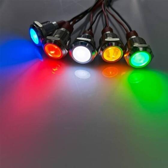 12mm 220V Sarı LED Metal Sinyal Lambası 15cm Kablolu - Metal İndicator Light - 3