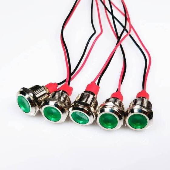 12mm 220V Yeşil LED Metal Sinyal Lambası 15cm Kablolu - Metal İndicator Light - 2