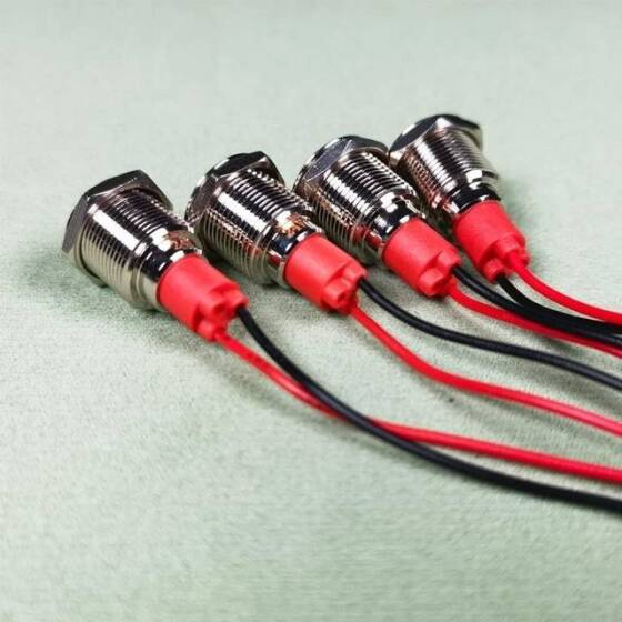 12mm 3-9V Beyaz LED Metal Sinyal Lambası 15cm Kablolu - Metal İndicator Light - 2
