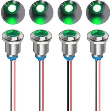 12mm 3-9V Mavi LED Metal Sinyal Lambası 15cm Kablolu - Metal İndicator Light - 1