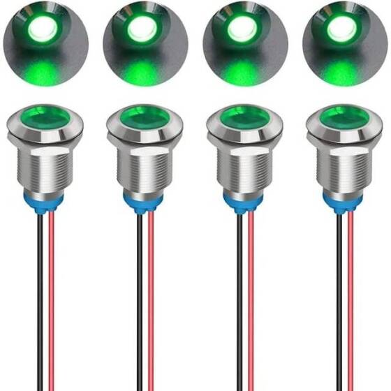 12mm 3-9V Mavi LED Metal Sinyal Lambası 15cm Kablolu - Metal İndicator Light - 1