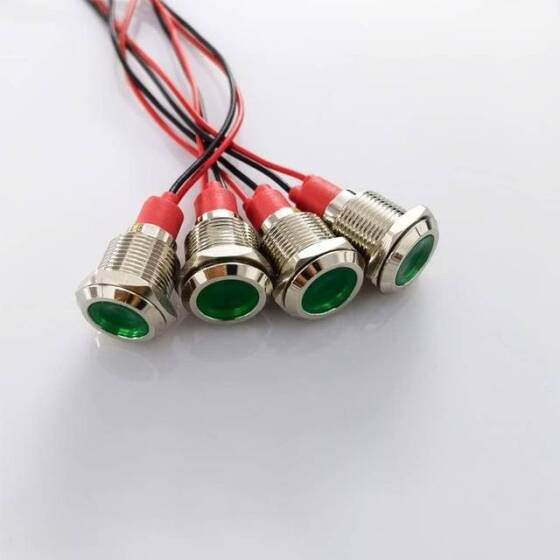 12mm 3-9V Mavi LED Metal Sinyal Lambası 15cm Kablolu - Metal İndicator Light - 3