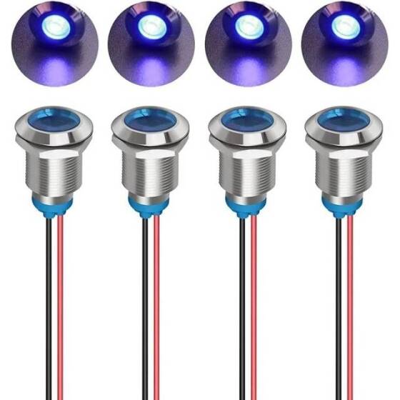 12mm 3-9V Mavi LED Metal Sinyal Lambası - Metal İndicator Light - 1