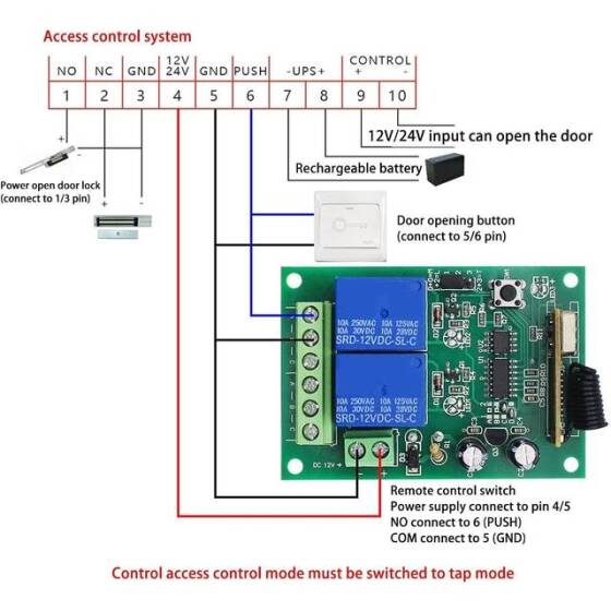 12V 2CH Röle Modülü Kablosuz Uzaktan Kumanda Anahtarı + 2 x RF 433Mhz Uzaktan Kumanda - Pilsiz - 3