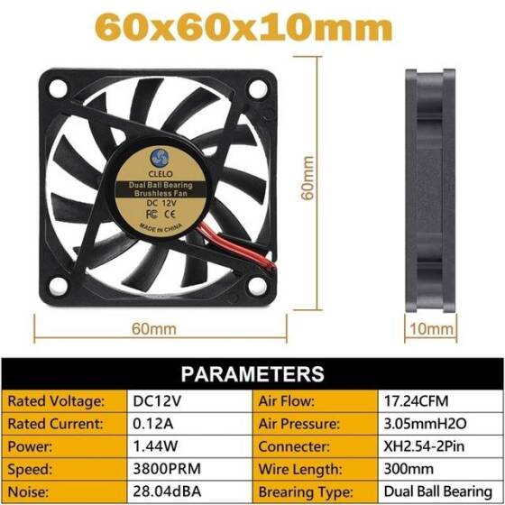 12V DC 6010 Çift Bilyalı Fan-XH2-54-2P 30cm Kablo Boyutu:60x60x10mm - 2