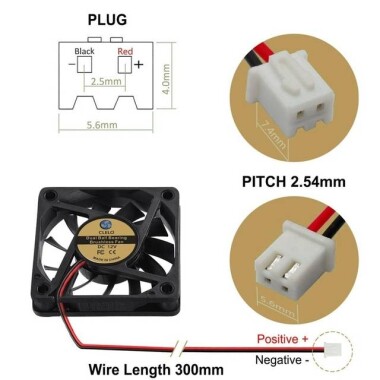 12V DC 6010 Çift Bilyalı Fan-XH2-54-2P 30cm Kablo Boyutu:60x60x10mm - 4