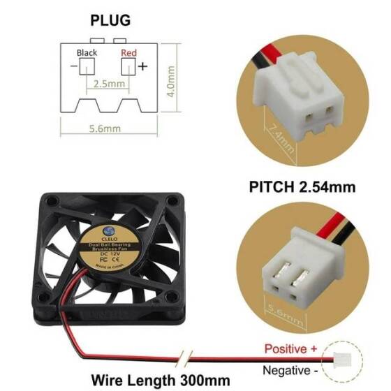 12V DC 6010 Çift Bilyalı Fan-XH2-54-2P 30cm Kablo Boyutu:60x60x10mm - 4