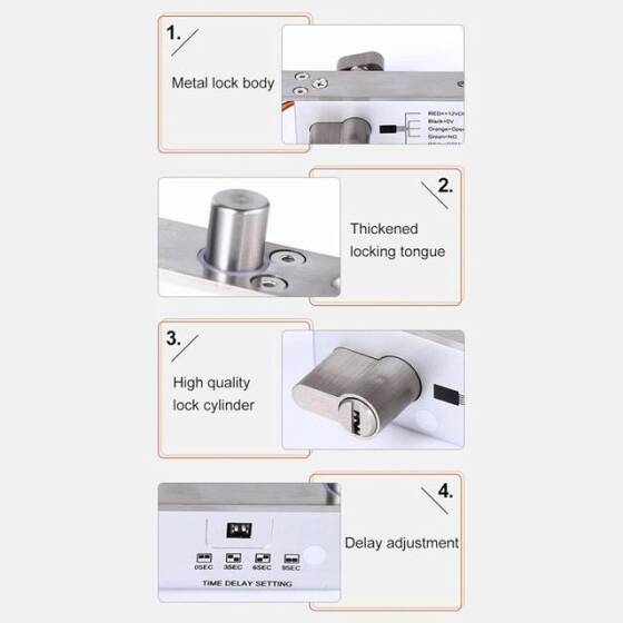 12V/24V Evrensel Beş Telli Elektrik Gömme Kilit Elektrik Kesintisinden Sonra Kilit Açma Boyut:200x38x28mm - 4