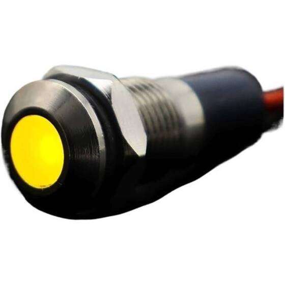 14mm 10-24V Sarı LED Metal Sinyal Lambası 15cm Kablolu - Metal İndicator Light - 1