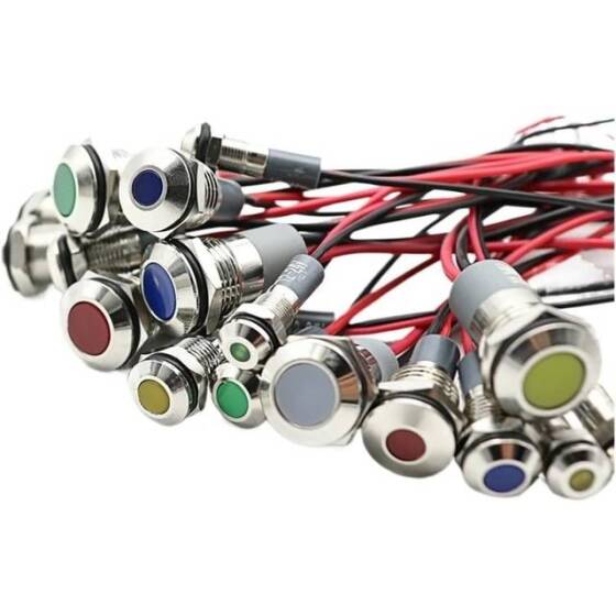 14mm 10-24V Sarı LED Metal Sinyal Lambası 15cm Kablolu - Metal İndicator Light - 2