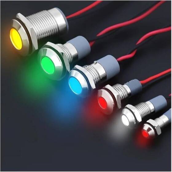 14mm 220V Kırmızı LED Metal Sinyal Lambası 15cm Kablolu - Metal İndicator Light - 3
