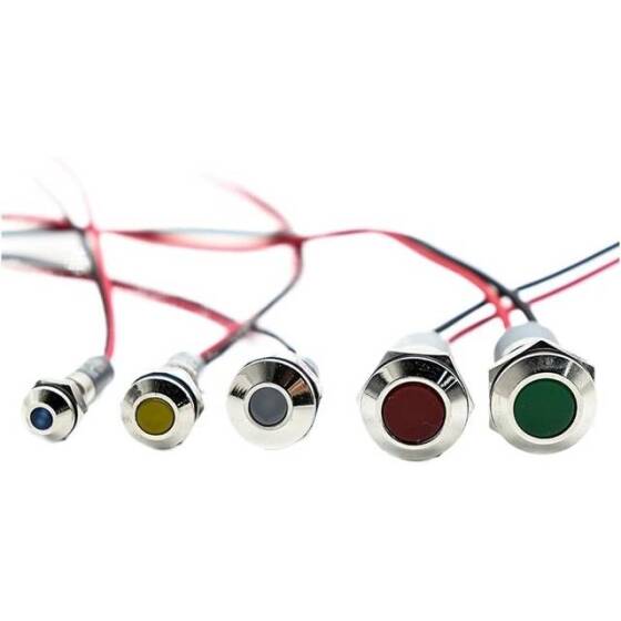 14mm 3-9V Mavi LED Metal Sinyal Lambası 15cm Kablolu - Metal İndicator Light - 3