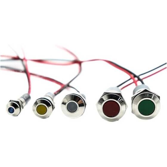 14mm 3-9V Sarı LED Metal Sinyal Lambası 15cm Kablolu - Metal İndicator Light - 4